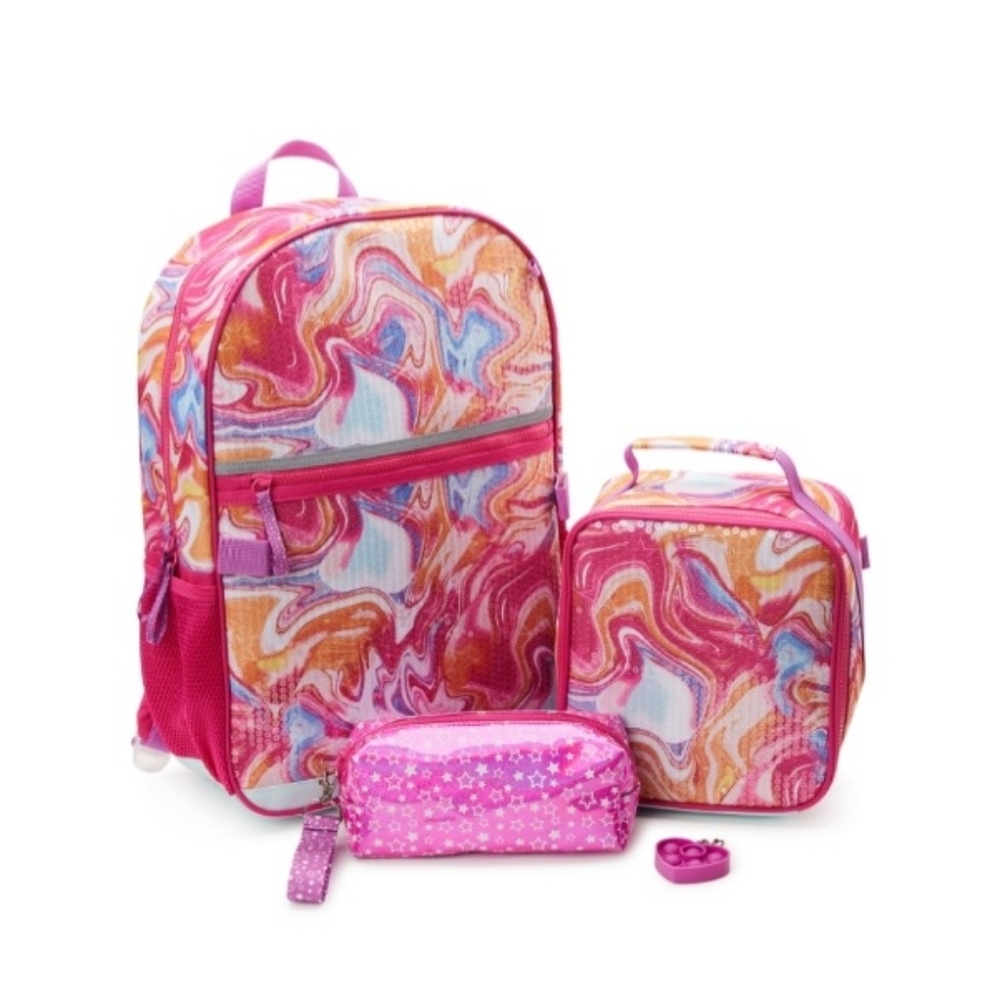 Kids 17" Laptop Backpack & Lunch Tote Set 4-Piece Marbleized Fushia Thrill